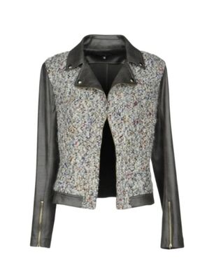 New Extenzo Paris Chic Tweed and Faux Leather Jacket, NWT, Sz.46